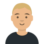 An avatar illustration style, of a blonde male, wearing a black shirt.