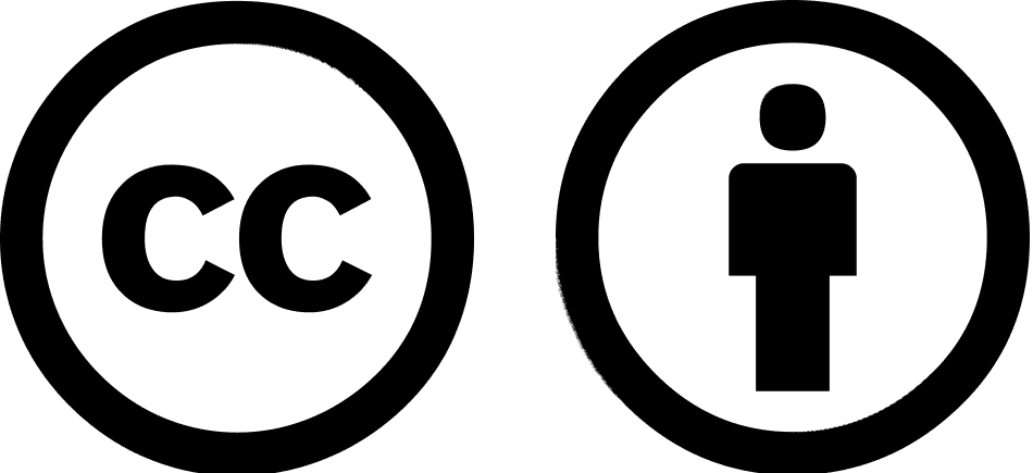 creative commons license of a CC, a person, a cross through a dollar symbol, and a recycle symbol