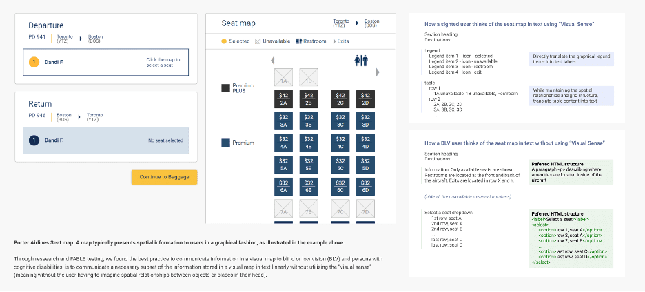 A screenshot of the visual Porter seat booking map which shows a number of different seating and pricing options including departure and return.