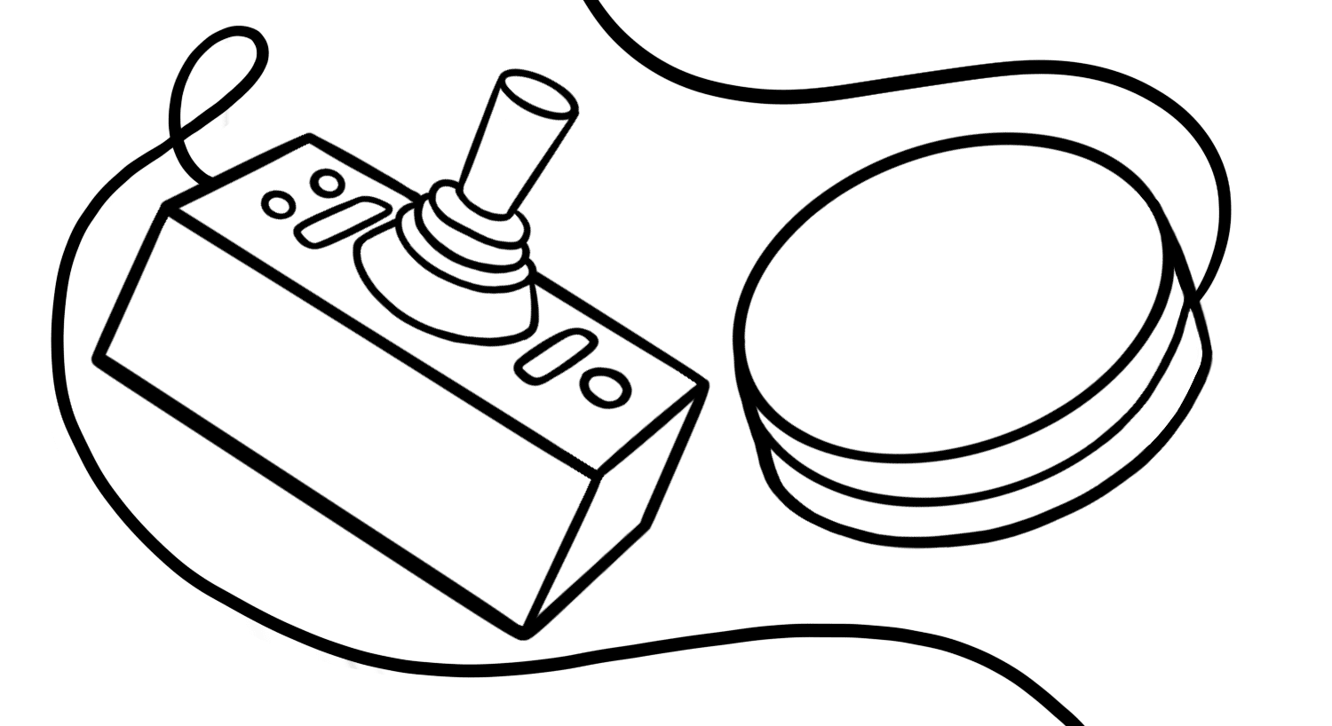 Illustration: Close-up view of a Tecla joystick and switch, representing a couple different versions of assistive controls used by those with physical challenges that make movement and speaking difficult.