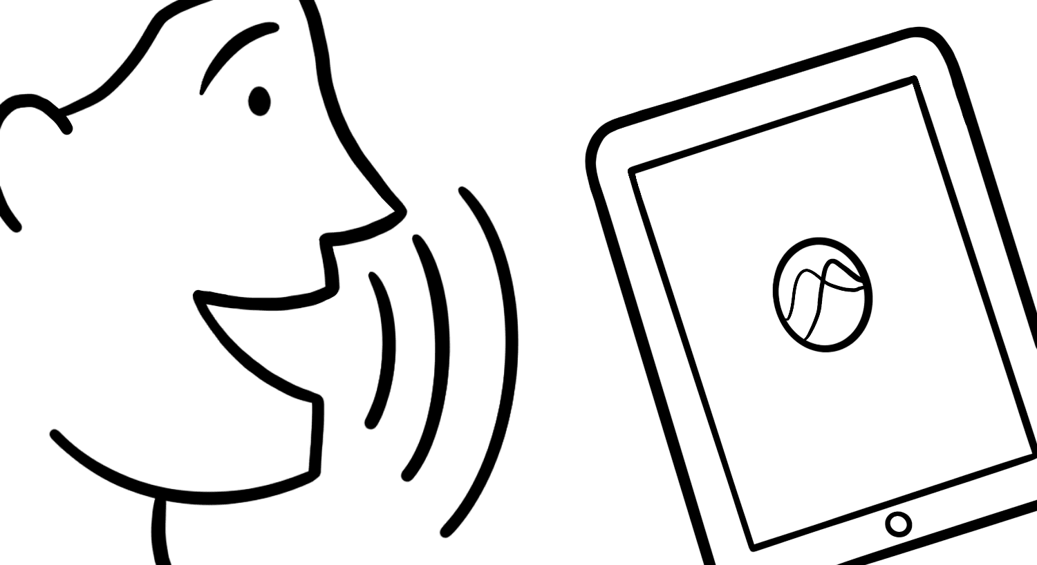 Illustration: A person speaking to a tablet. The tablet is displaying the recognition logo demonstrating its response to the person’s voice.