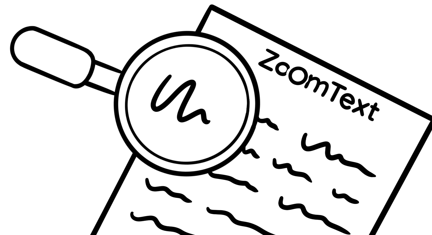Illustration: A magnifying glass hovering over a piece of paper magnifying a portion of the text on the page. The zoom text logo is at the top of the paper.