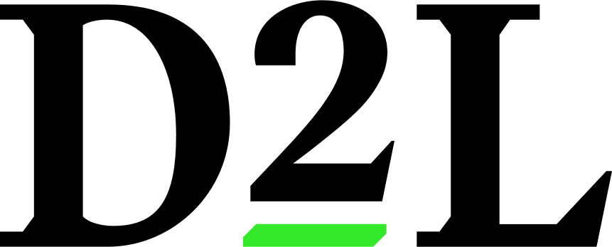 D2L logo. Black text with bright green line under the 2.