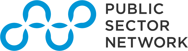 Public Sector Network logo. Abstract blue graphic of four loops.