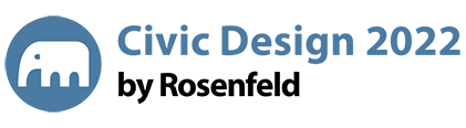 Civic Design 2022, by Rosenfeld. Logo icon of an elephant.