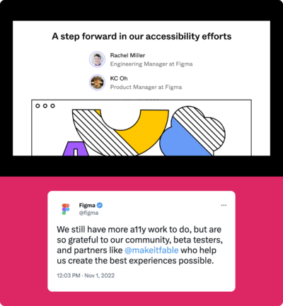 An illustration of the value of accessibility on ROI that features graphics that illustrate creating accessible designs, 5-star reviews, upward trending graphs, increasing market share, efficiencies with time, and risk mitigation
