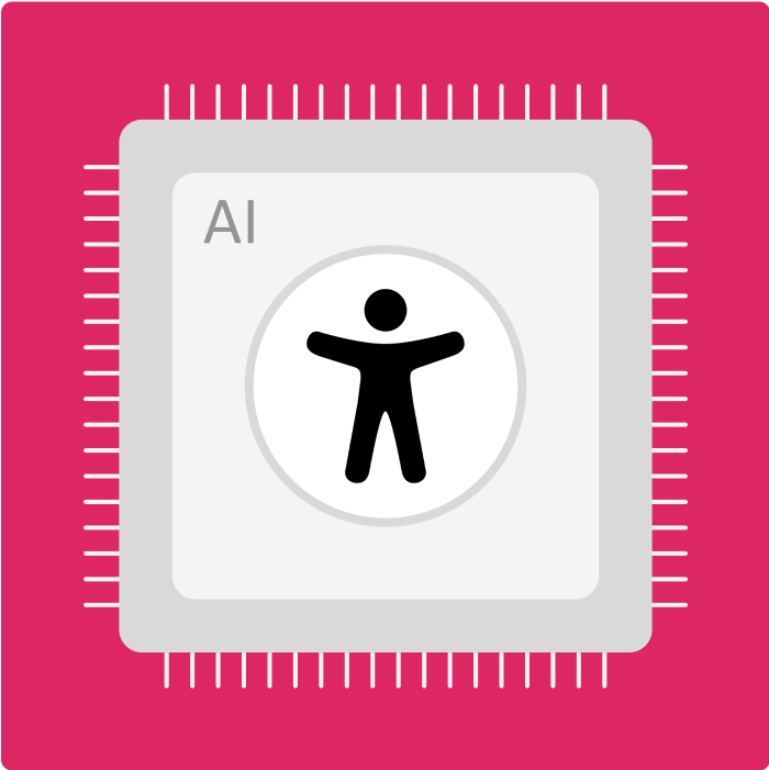 Illustration of a grey AI chip with the accessibility icon in the center of it