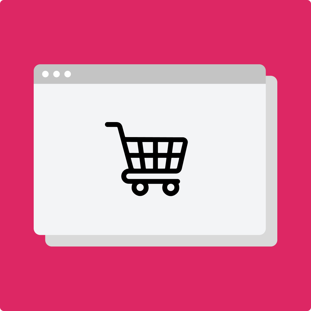 A picture of an online shopping cart on a grey digital screen over a pink background