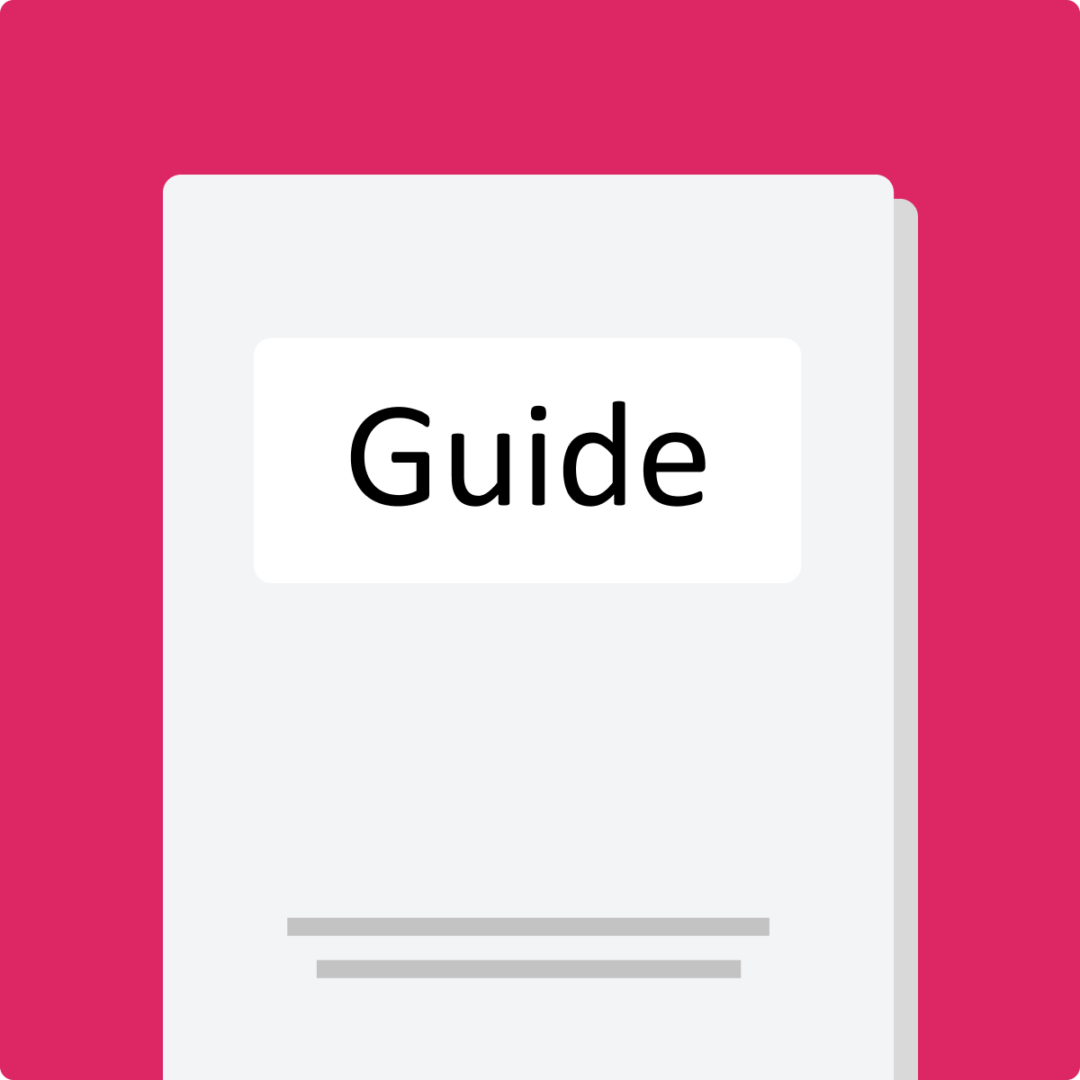 A design of a stack of papers with the word 'Guide' across the top