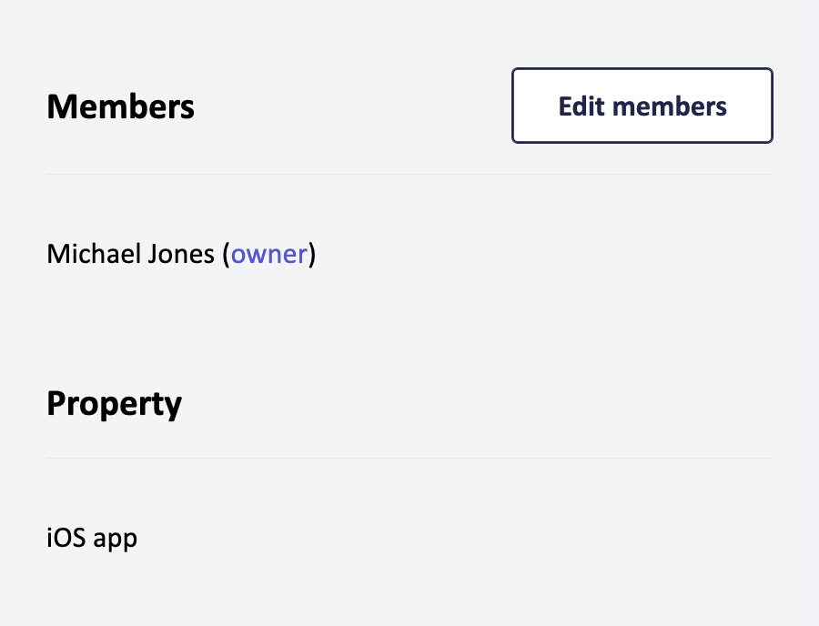 Screenshot of project details meta data, specifically project members and digital property.