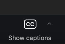 Screenshot of the Zoom interface. The Show Captions button is two Cs in a white rectangle.