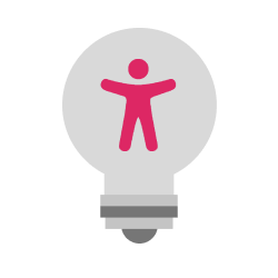 Icon of a lightbulb. Inside the bulb there is a pink accessibility icon, which is the outline of a human body.