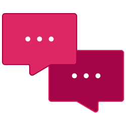 Icon of two speech bubbles. One is hot pink, the other is dark pink.