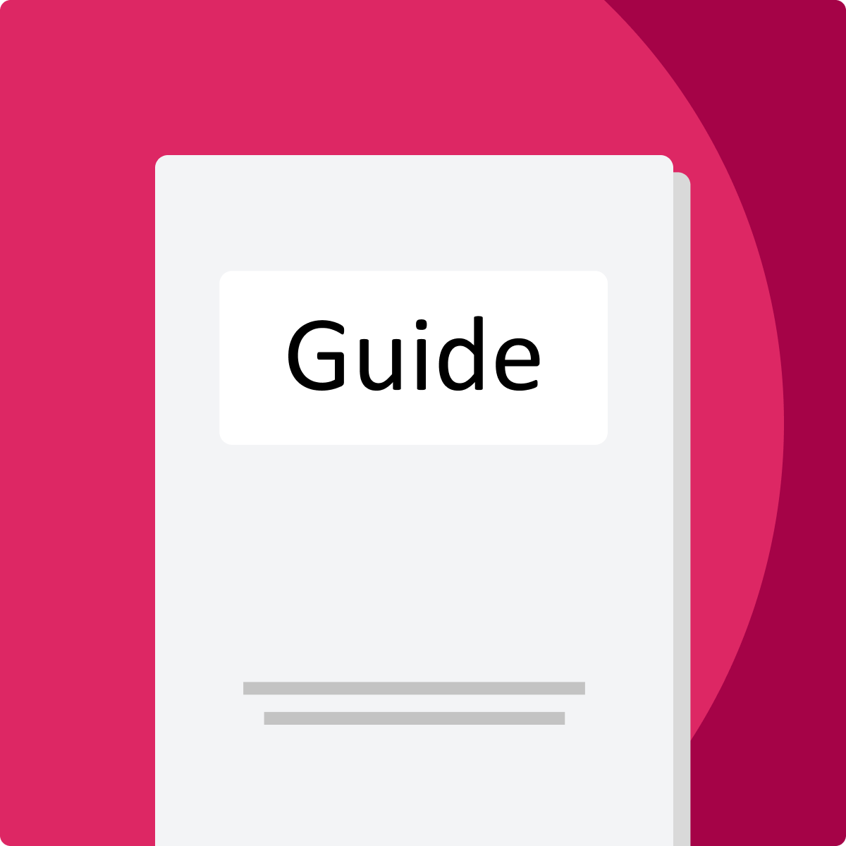 A stack of papers with the word 'Guide' across the top, against a pick background