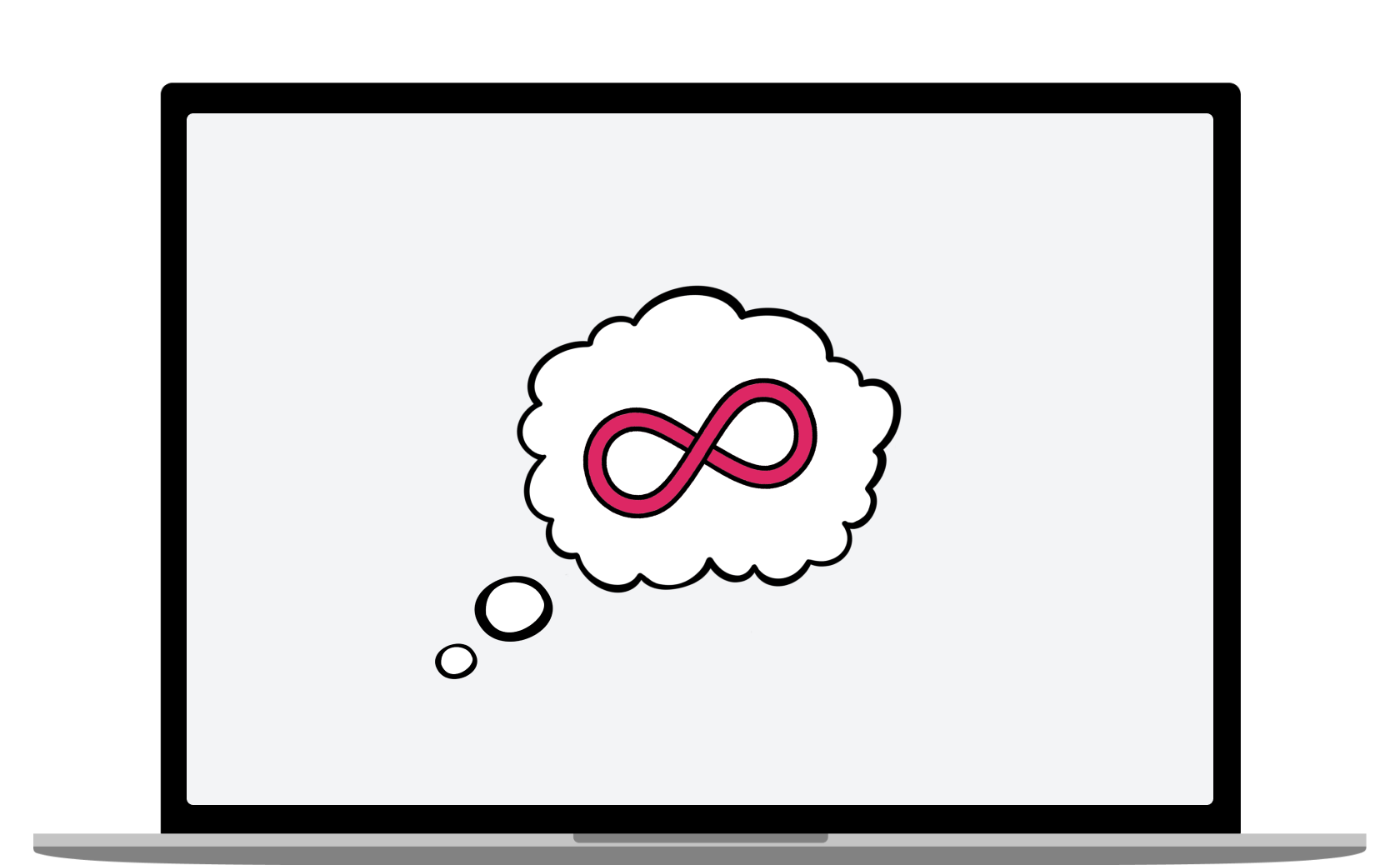 A laptop displaying a thought bubble with an infinity sign within it, representing cognitive accessibility