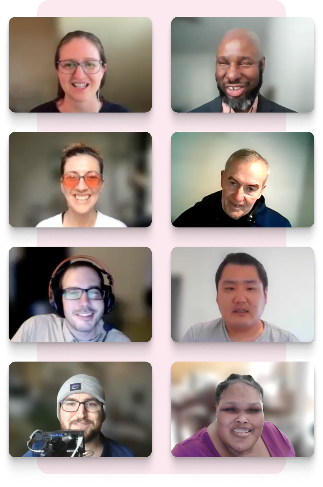 Grid of six Fable Community members, each in their own video frame, smiling at their cameras.