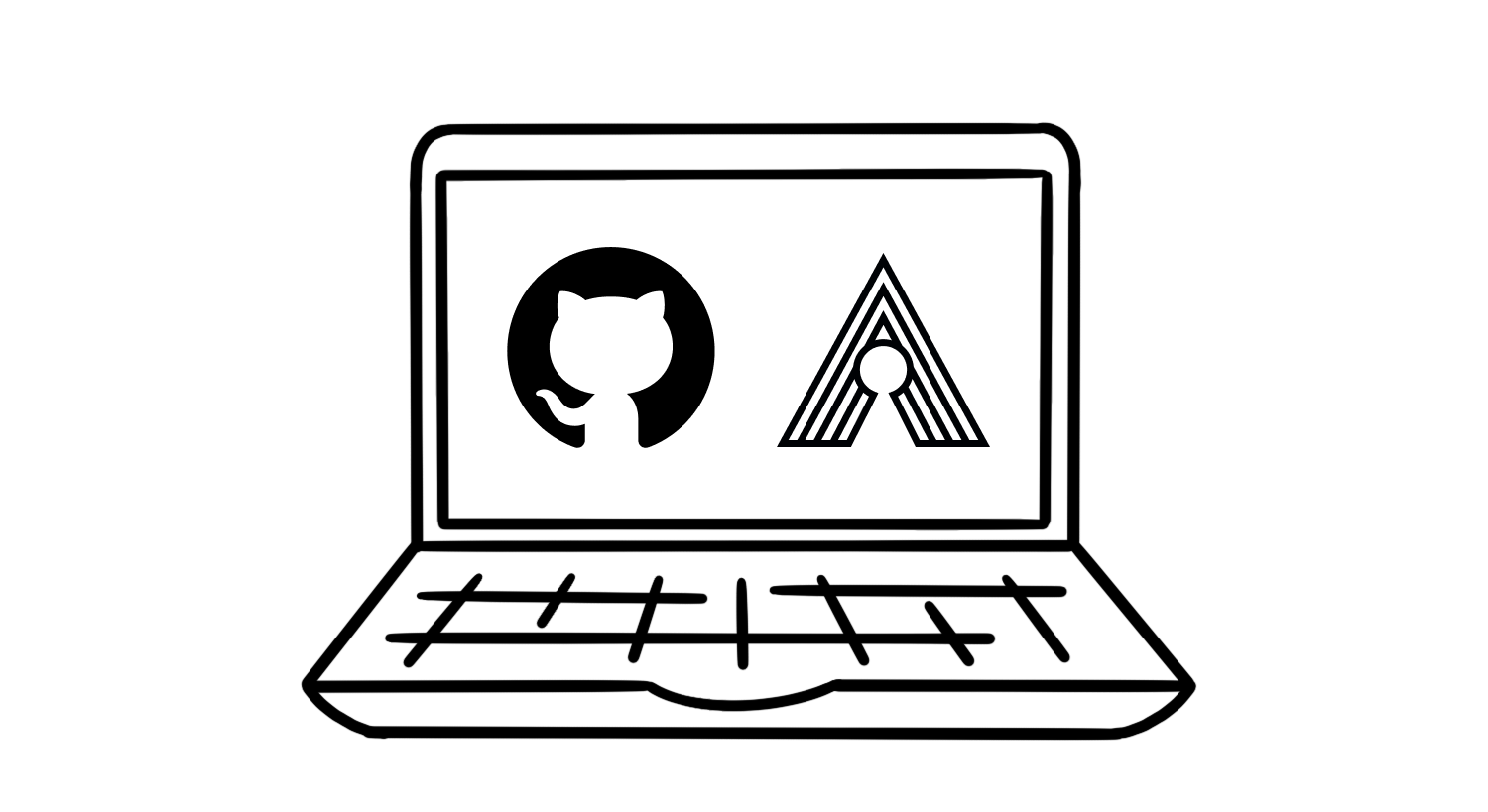 Illustration of a laptop displaying the GitHub logo and the open source accessibility logo on its screen