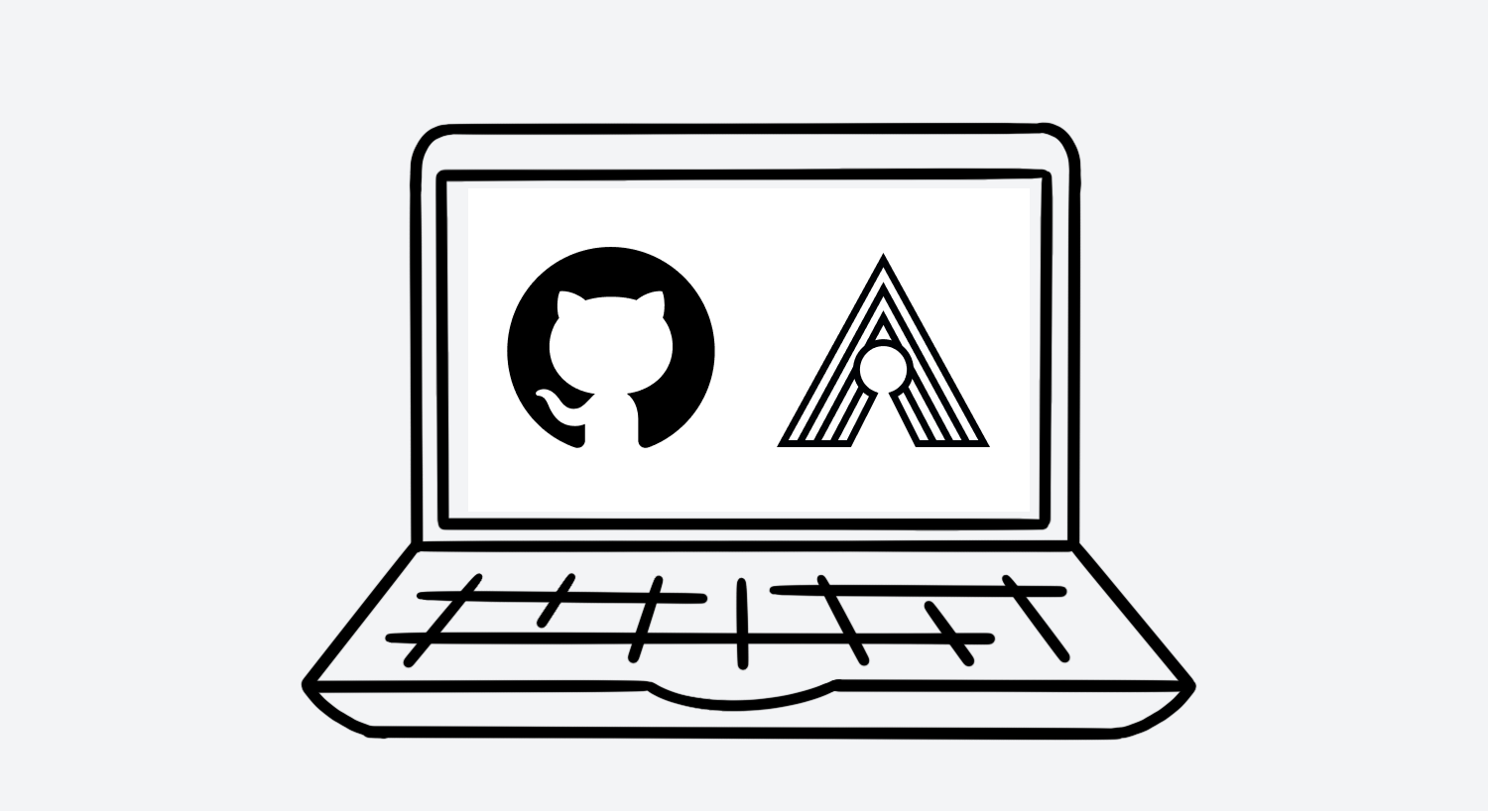 Illustration of a laptop displaying the GitHub logo and the open source accessibility logo on its screen