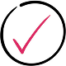Circle checkmark icon Round icon with a pink checkmark