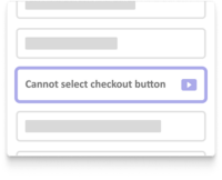 Surface actionable insights Highlighted issue card labeled “Cannot select checkout button” with a play icon button, displayed within a list of accessibility issue entries