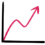 Business Growth Icon of a rising line graph with a pink zigzag line trending upward and ending in an arrow, indicating growth or improvement