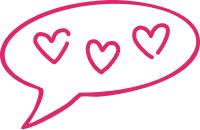 Group 2498 Speech bubble with three hearts, representing positive feedback or appreciation