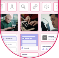 Fable Accessibility Research Platform Website Hero Accessibility research platform dashboard showing assistive technology options, usability metrics, and task results